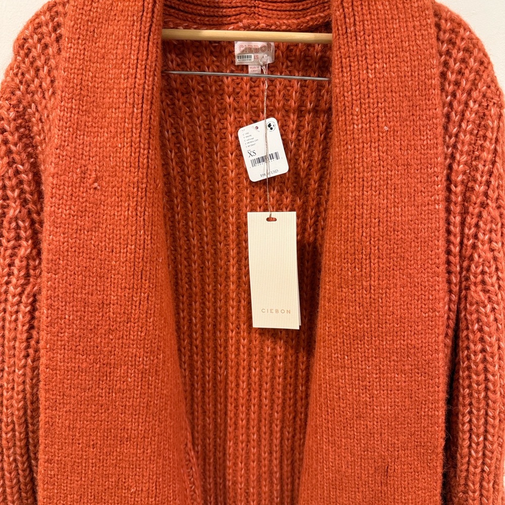 NWT XS -  Anthropologie Ciebon Sweater Coat in Warm Orange